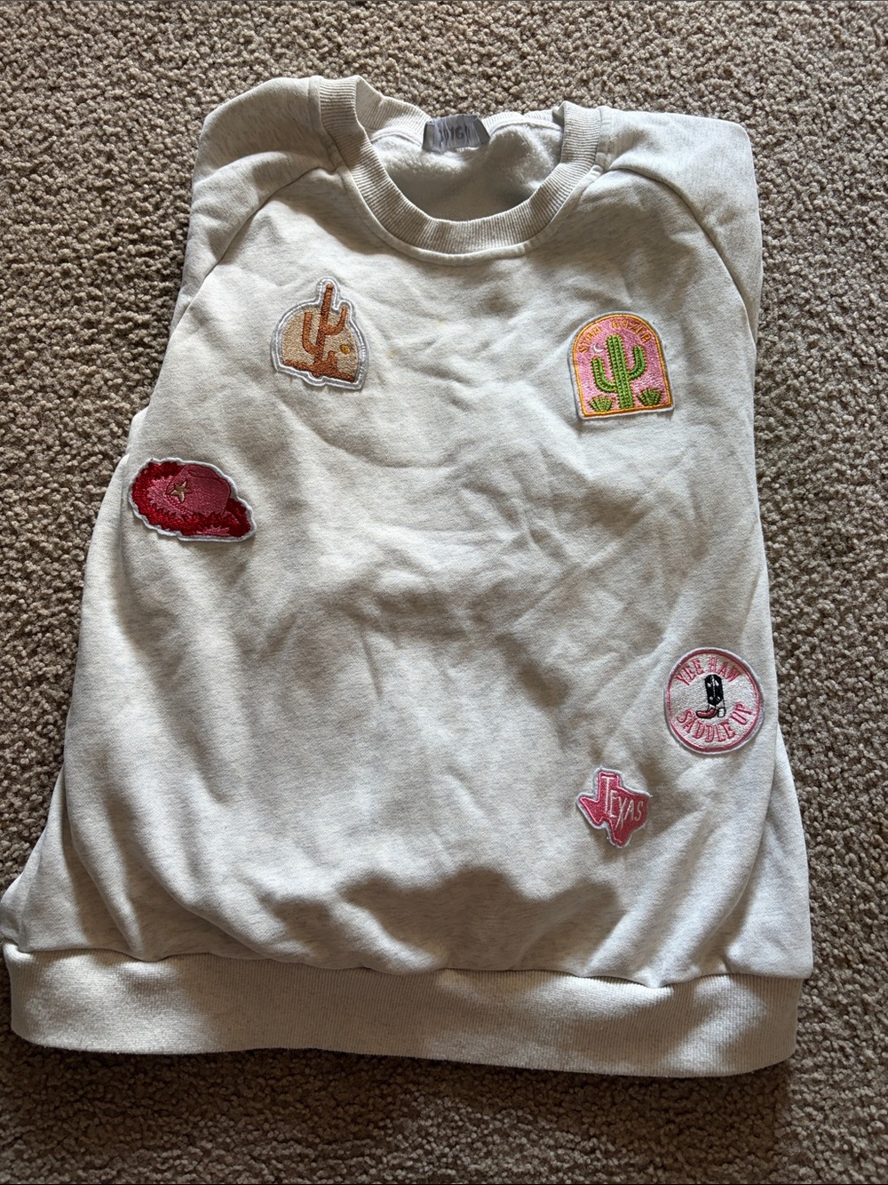Cream Patch-Embellished Crewneck Sweater